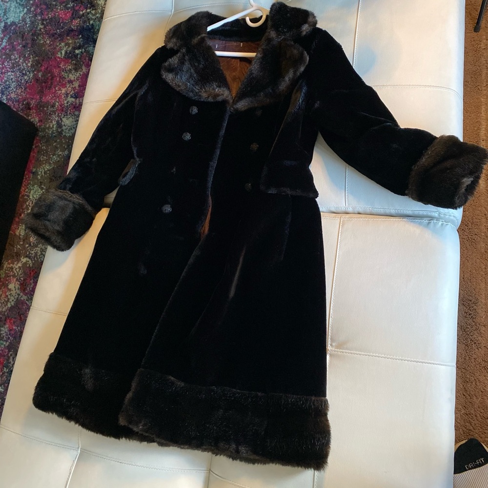 Classic Black Faux Fur-Trim Trench Coat
